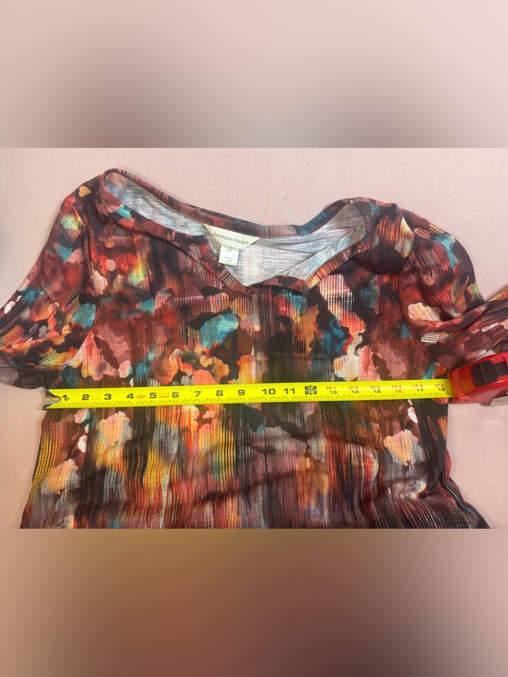 Christopher & Banks Multicolor Abstract Print V Neck Long Sleeve Blouse Size M - Picture 6 of 6